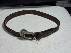 Brown Genuine Leather Nocona Silver Animal Pendent Sz 34 Belt #N2506808 NWT